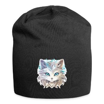 Katze - Illustration - Jersey-Beanie - Schwarz - Vorne