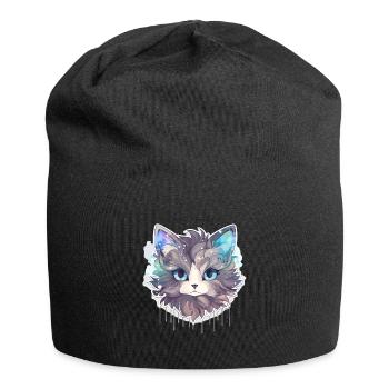 Katze - Illustration - Jersey-Beanie - Schwarz - Vorne