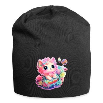 Katze - Illustration - Jersey-Beanie - Schwarz - Vorne