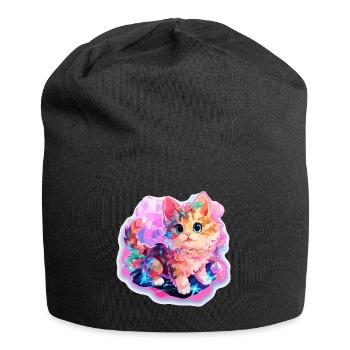 Katze - Illustration - Jersey-Beanie - Schwarz - Vorne