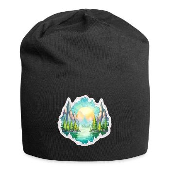 Landschaft - Illustration - Jersey-Beanie - Schwarz - Vorne