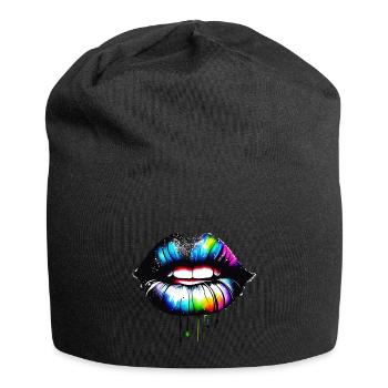 lips colorful - Jersey-Beanie - Schwarz - Vorne