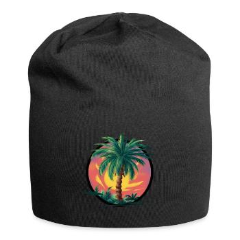Tropical palm tree at sunset – holiday motif - Jersey Beanie - black - Front