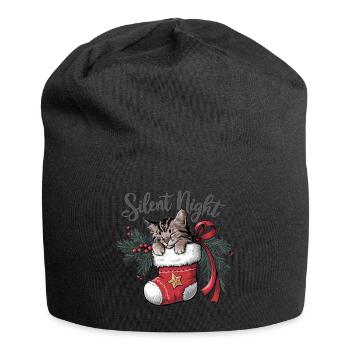 Stille Nacht – Kätzchen im Weihnachtsstrumpf - Jersey-Beanie - Schwarz - Vorne