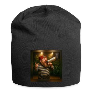 Marktschreier-Zwerg mit Joint-Megaphon - Jersey-Beanie - Schwarz - Vorne