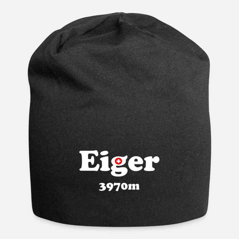 Eiger mit Schweizerkreuz - Jersey-Beanie - Schwarz