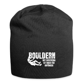 Bouldern lustiger Spruch klettern Anfänger - Jersey-Beanie - Schwarz - Vorne