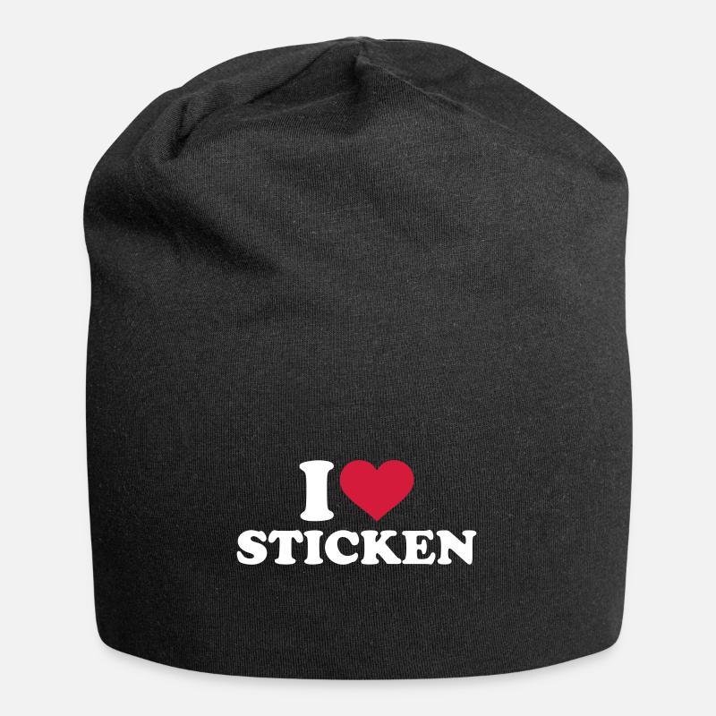 Sticken - Jersey-Beanie - Schwarz