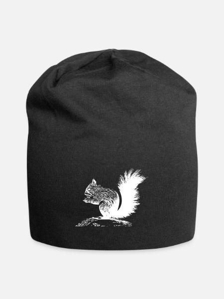 Drolliges Eichhörnchen mit einer Nuss - Jersey-Beanie - Schwarz