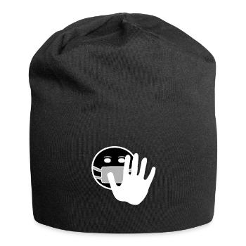 Abstand halten - Jersey-Beanie - Schwarz - Vorne