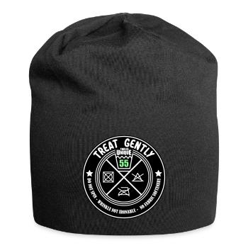 Schonend behandeln Unikat ist 55 | Farben änderbar - Jersey-Beanie - Schwarz - Vorne