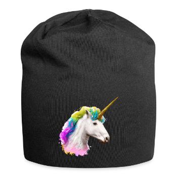 Farbenfrohes Einhorn - Jersey-Beanie - Schwarz - Vorne