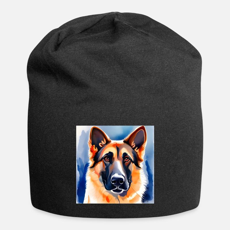 Deutscher Schäferhund Aquarell Porträt - Jersey-Beanie - Schwarz