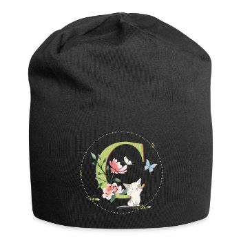 Anfangsbuchstabe C mit Katze - Jersey-Beanie - Schwarz - Vorne