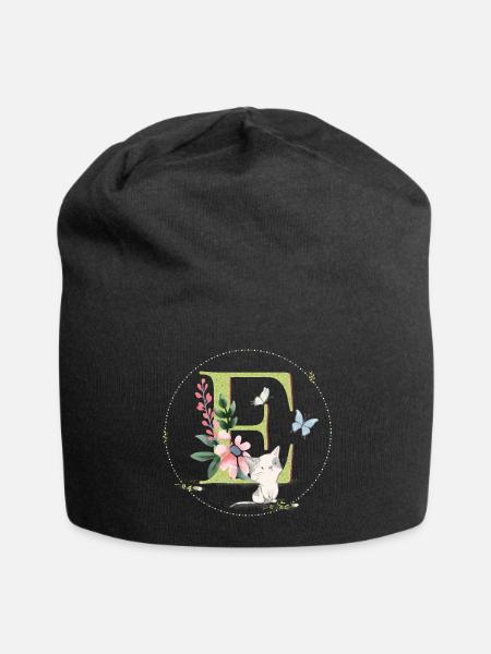Première lettre E avec chat - Bonnet en jersey - noir