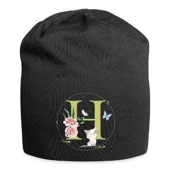 Anfangsbuchstabe A mit Katze - Jersey-Beanie - Schwarz - Vorne