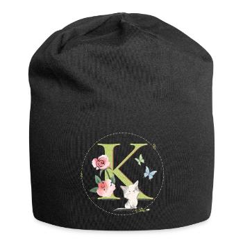Anfangsbuchstabe K mit Katze - Jersey-Beanie - Schwarz - Vorne