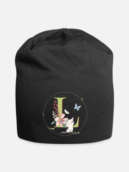Lettre initiale L avec chat - Bonnet en jersey - noir
