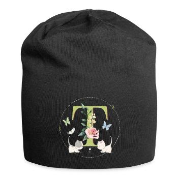 Anfangsbuchstabe T mit Katze - Jersey-Beanie - Schwarz - Vorne