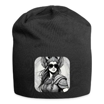 Moderne Stolze Wikingerin mit Sonnenbrille - Jersey-Beanie - Schwarz - Vorne