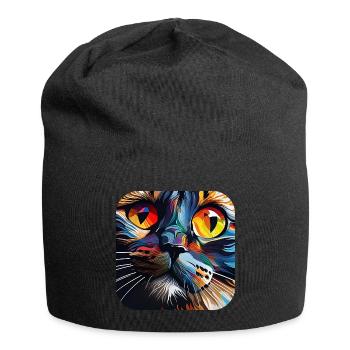 Psychedelisches Motiv Katze - Jersey-Beanie - Schwarz - Vorne