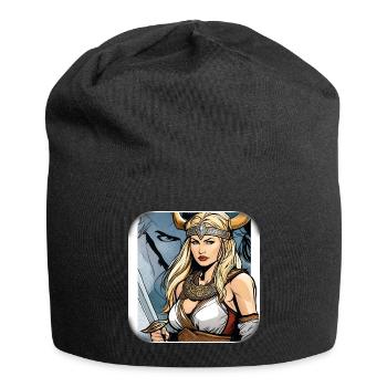 Proud Viking German woman in comic style - Jersey Beanie - black - Front