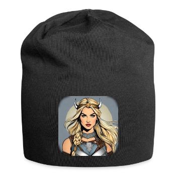 Proud Viking German woman in comic style - Jersey Beanie - black - Front