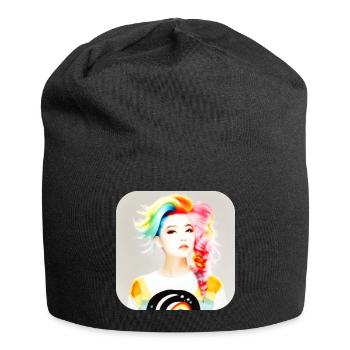 Cool girl with rainbow hair - Jersey Beanie - black - Front