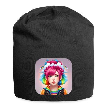 Cute girl with rainbow hair - Jersey Beanie - black - Front