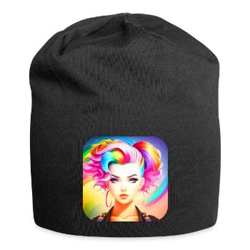 Cute girl with rainbow hair - Jersey Beanie - black - Front