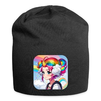 Cute girl with rainbow hair - Jersey Beanie - black - Front