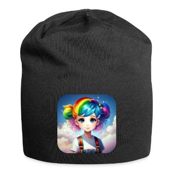 Cute girl with rainbow hair - Jersey Beanie - black - Front