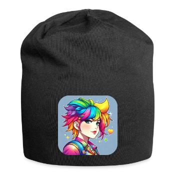 Naughty girl with rainbow hair - Jersey Beanie - black - Front