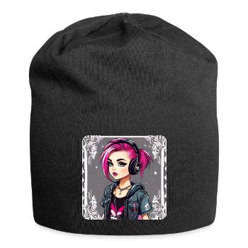 Fille punk cool aux cheveux roses - Bonnet en jersey - noir - Devant
