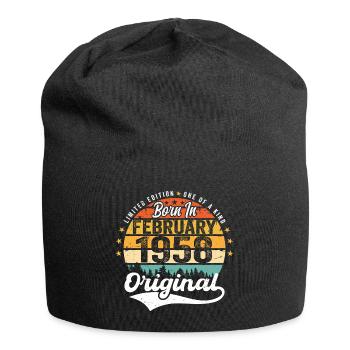 Né en février 1958 - cadeau d'anniversaire - Bonnet en jersey - noir - Devant