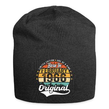 Born in February 1966 - birthday gift - Jersey Beanie - charcoal grey - Front