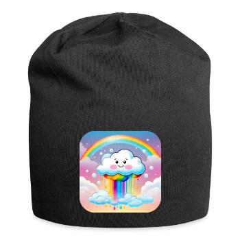 Cute Cloud Raining Rainbow Colors - Jersey Beanie - black - Front