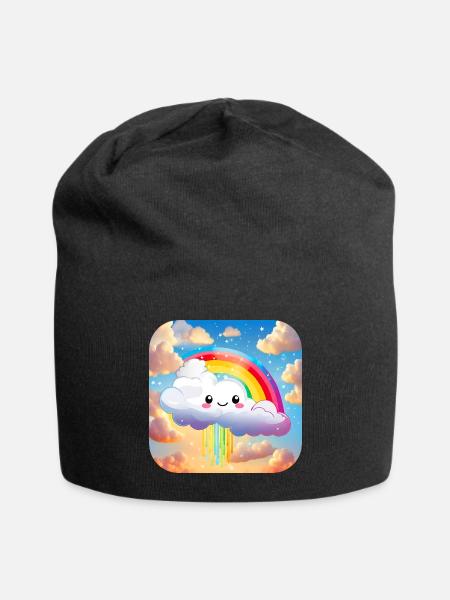 Niedliche Wolke mit Regenbogen - Jersey-Beanie - Schwarz