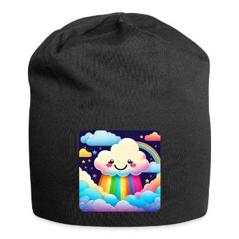 Cute Cloud Raining Rainbow Colors - Jersey Beanie - black - Front