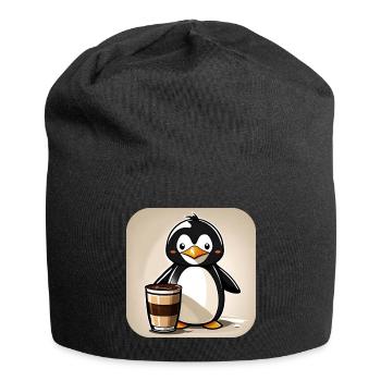 Niedlicher Pinguin mit Kaffee I - Jersey-Beanie - Schwarz - Vorne