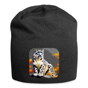 Mystisches Motiv geheimnisvoller Schneeleopard - Jersey-Beanie - Schwarz - Vorne