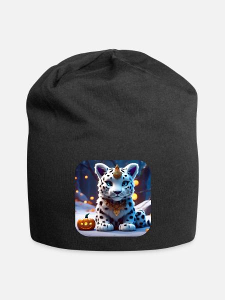 Niedlicher Schneeleopard - Jersey-Beanie - Schwarz