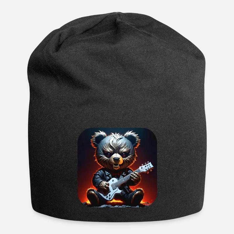 Heavy Metal Teddy Bär mit E-Gitarre - Jersey-Beanie - Schwarz