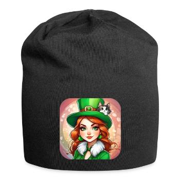 Leprechaun de la Saint-Patrick avec chat - Bonnet en jersey - noir - Devant