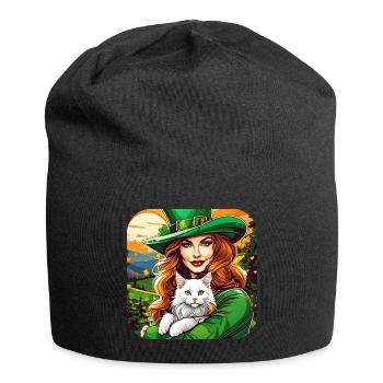 Leprechaun de la Saint-Patrick avec chat - Bonnet en jersey - noir - Devant