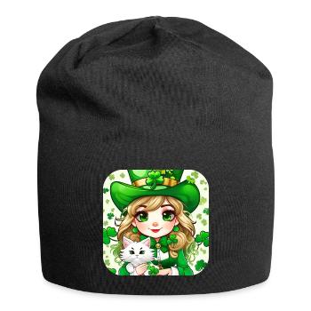 Leprechaun de la Saint-Patrick avec chat - Bonnet en jersey - noir - Devant