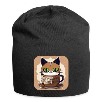 Cute Coffee Cat - Jersey Beanie - black - Front