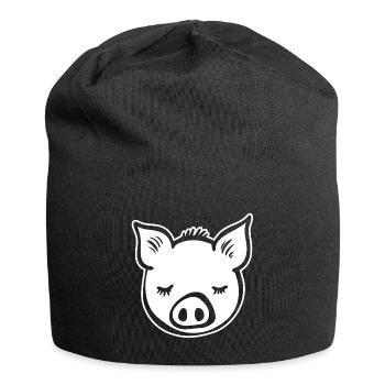 Schwein Schweinchen - Jersey-Beanie - Schwarz - Vorne