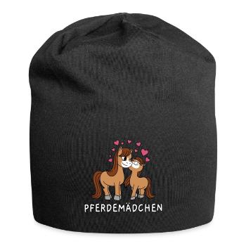 Cheval Fille Mignon Bande Dessinée Cheval Fille Coeurs - Bonnet en jersey - noir - Devant