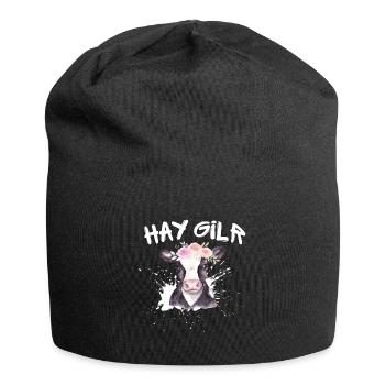 Hay Girl Farmer Funny Cattle Cow Farm Lovers - Jersey Beanie - black - Front